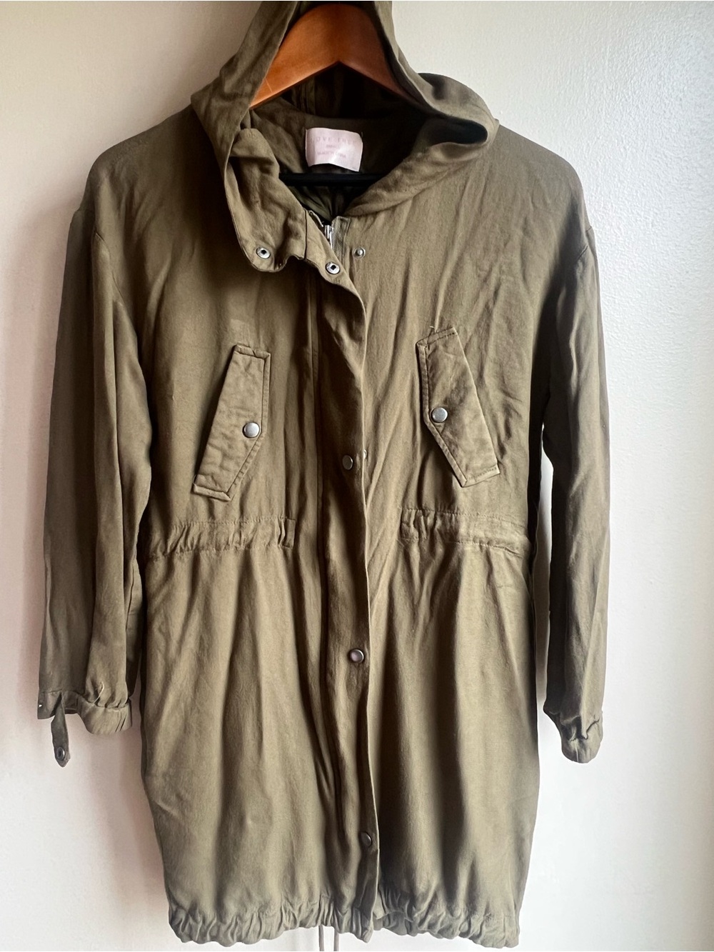 Love Tree Olive Green Hooded Utility Anorak Jacket Women’s Small Longline